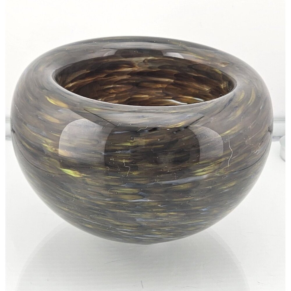 Handblown Art Glass Double Wall Swirled Brown Bowl 4" tortoise shell design - Picture 3 of 12